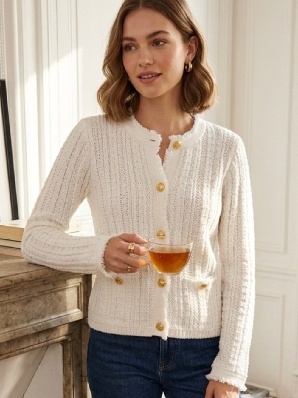 Express knit sweater blazer. Medium white.